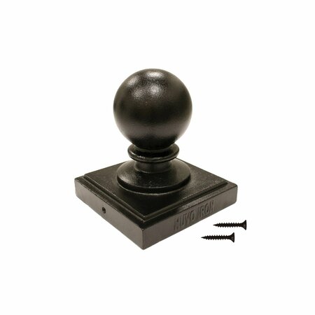 NUVO IRON 6in x 6in Black Aluminum Ornamental Ball Post Cap/Nominal 5.5in x5.5in PCB04